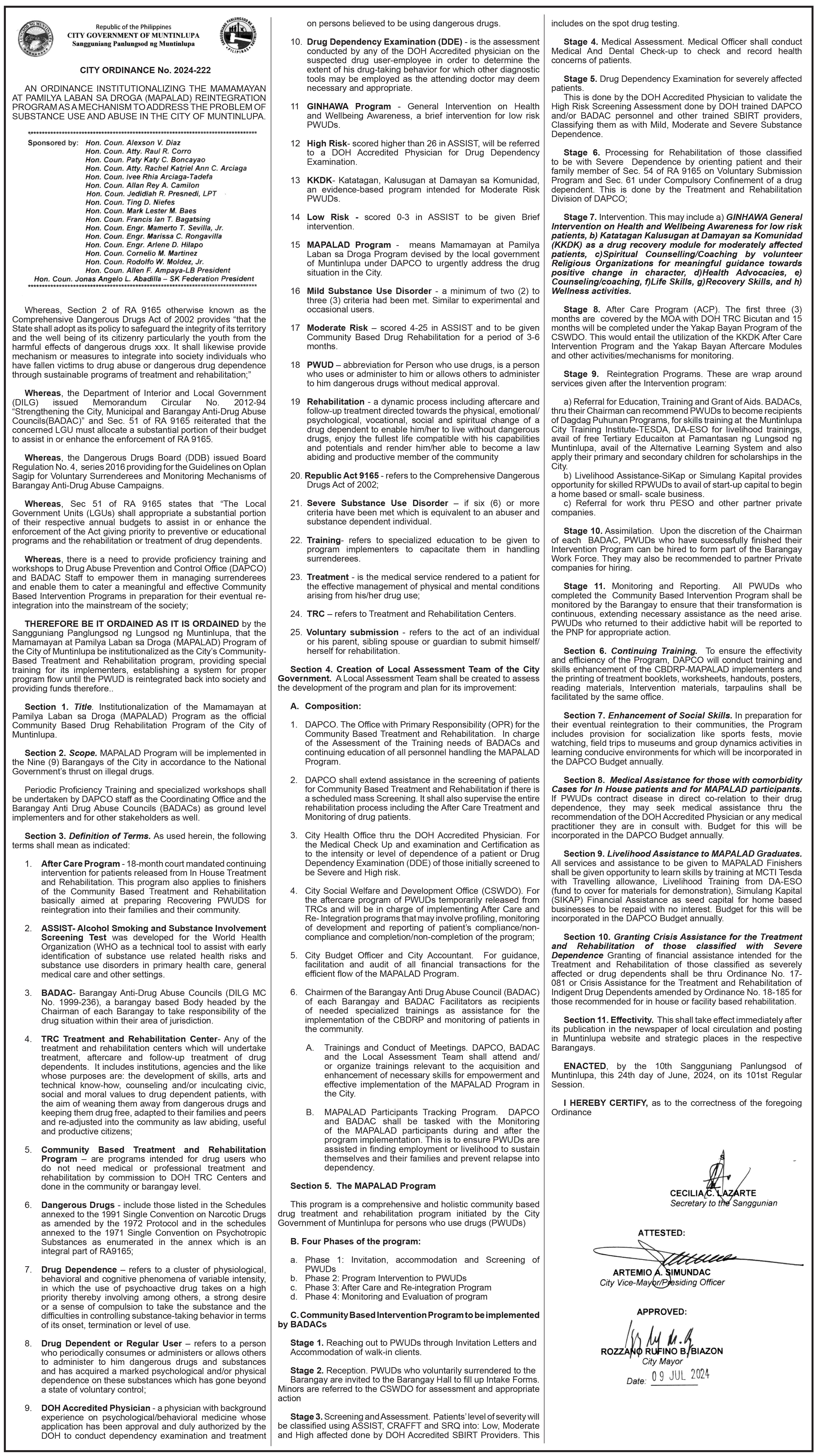 Government of Muntinlupa Ordinance No. 2024-222